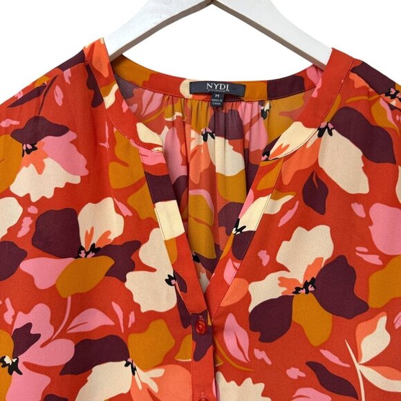 NYDJ Orange Floral Blouse Medium Womens Paulina Peasant Top NWOT - Picture 3 of 12